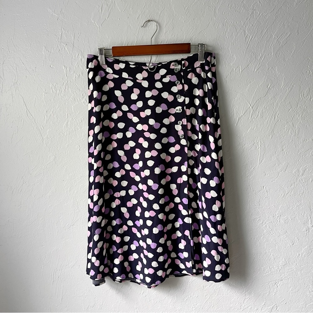 Talbots Skirt Aline Faux Wrap Sz 10P Navy Blue Purple White Polka Dots